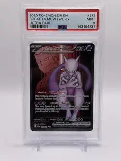 2025 POKEMON DRI EN-DESTINED RIVALS ULTRA RARE TEAM ROCKET'S MEWTWO EX PSA 9 - Image 1
