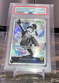 ONE PIECE PSA 10 GEM MINT MONKEY D LUFFY ST29-001 BLACK & WHITE ALTERNATE ART B - Image 1