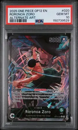 2025 One Piece OP-12 Roronoa Zoro #20 Alt Art GEM MT 10 - Image 1