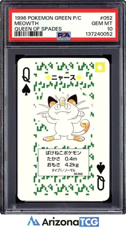 Pokemon 1996 Meowth 052 Queen Of Spades Green Playing Card Japanese PSA 10 - Image 1