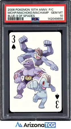 Pokemon 2006 Machop/Machoke/Machamp 3 Of Spades 10th Annv. Playing Card PSA 10 - Image 1