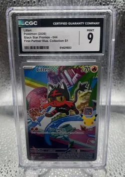 Pokemon CGC 9 Mint Litten Black Star Promo 044 First Partner ENG TCG Card 2026 - Image 1