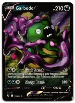 Garbodor V 100/203 - 🌊 Evolving Skies V Rare Pokemon TCG Holo 🖤 - LP - Image 1