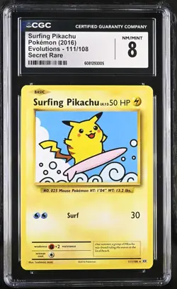 2016 Pokemon Evolutions - Surfing Pikachu #111/108 CGC 8 NM/Mint - Image 2