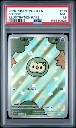 148530928 Solosis 2025 Pokemon Black Bolt #118/086 Illustration Rare PSA 7.5 - Image 1