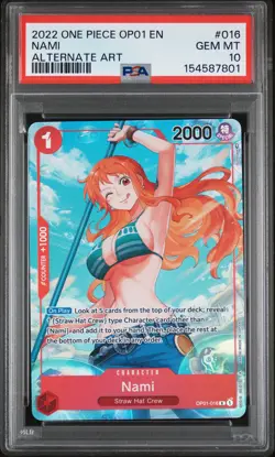 2022 ONE PIECE OP01-ROMANCE DAWN ALTERNATE ART #016 NAMI PSA 10 - Image 1