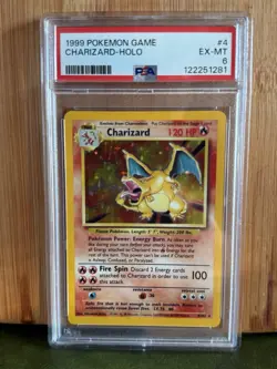 1999 Pokemon Charizard Holo Card #4 EX-MT 6 PSA Graded Collection - Image 1