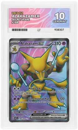Pokemon TCG Alakazam ex 188/165 Secret Rare 151 2023 ACE 10 Perfect Subgrades - Image 3