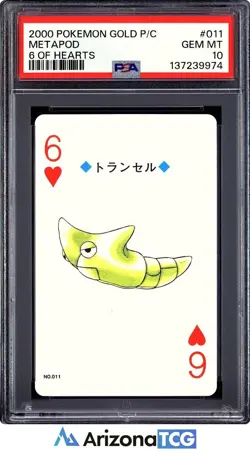 Pokemon 2000 Metapod 011 6 Of Hearts Gold Playing Card Japanese GEM MINT PSA 10 - Image 1