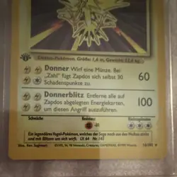Zapdos 16/102 Base Set 1st Edition Holo Rare German Pokemon TCG Card - Image 2