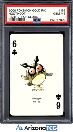 Pokemon 2000 Hoothoot 163 6 Of Clubs Pokemon Gold Playing Card Japanese PSA 10 - Image 1