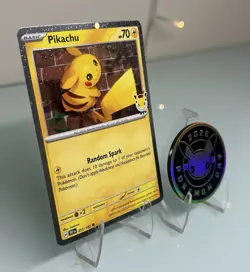 Pokemon TCG - 2026 Pokemon Day Cosmos Holo Stamped Pikachu 051/162 Card and Coin - Image 2