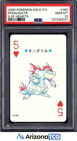 Pokemon 2000 Feraligatr 160 5 Of Hearts Gold Playing Card Japanese GEM MT PSA 10 - Image 1