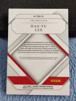2023 NATIONAL TREASURES HAO-YU LEE QUAD PATCH AUTO 37/99 PHILADELPHIA PHILLIES - Image 3