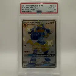 2019 POKEMON SUN & MOON HIDDEN FATES #SV64 FULL ART/LUCARIO GX PSA 10 - Image 1
