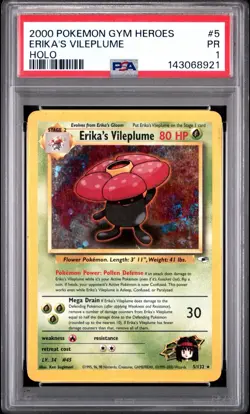 PSA 1 Erika's Vileplume 5/132 Gym Heroes Holo Foil Rare 2000 Pokemon WoTC PR - Image 1