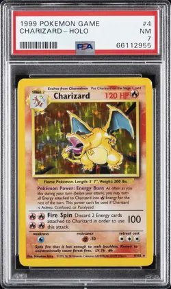 1999 POKEMON BASE SET UNLIMITED #4 CHARIZARD-HOLO PSA 7 - Image 1