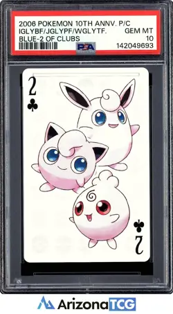 Pokemon 2006 Igglybuff/Jigglypuff/Wigglytuff 2 Of Clubs 10th Anniversary PSA 10 - Image 1