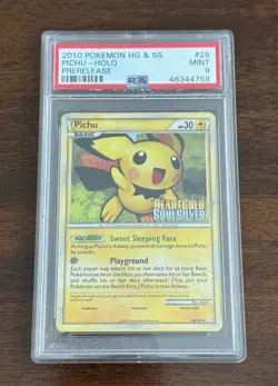 2010 POKEMON HEARTGOLD & SOULSILVER PRERELEASE #28 PICHU-HOLO PSA 9 - Image 1