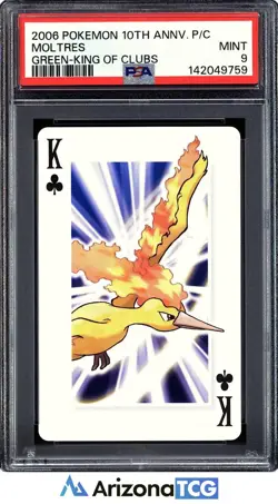 Pokemon 2006 Moltres Green King Of Clubs 10th Anniversary Playing Cards PSA 9 - Image 1
