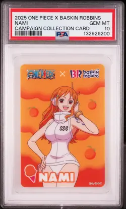 2025 ONE PIECE X BASKIN ROBBINS ONE PIECE CAMPAIGN COLLECTION CARDS NAMI PSA 10 - Image 1