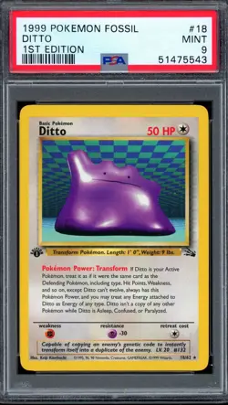 PSA 9 Pokemon 1999 1st Edition Fossil Ditto Rare #18 - Image 1