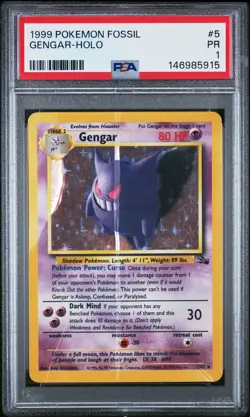 1999 POKEMON FOSSIL #5 GENGAR-HOLO PSA 1 - Image 1