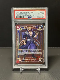 2025 ONE PIECE OP11 #005 FIST OF DIVINE SPEED SILVERS RAYLEIGH SP ALT ART PSA 10 - Image 1