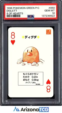 Pokemon 1996 Diglett 050 8 Of Hearts Green Playing Card Japanese GEM MINT PSA 10 - Image 1