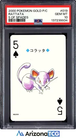 Pokemon 2000 Rattata 019 5 Of Spades Gold Playing Card Japanese GEM MINT PSA 10 - Image 1