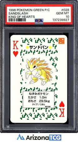 Pokemon 1996 Sandslash 028 King Of Hearts Green Playing Card Japanese PSA 10 - Image 1