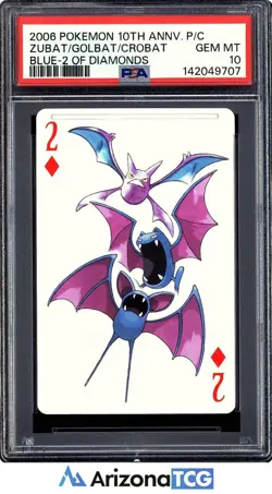 Pokemon 2006 Zubat/Golbat/Crobat 2 Of Diamonds 10th Annv. Playing Card PSA 10 - Image 1