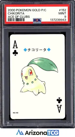 Pokemon 2000 Chikorita 152 Ace Of Clubs Gold Playing Card Japanese PSA 9 - Image 1