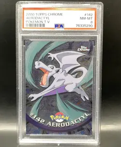 2000 Topps Chrome Pokemon TV Aerodactyl #142 Holo PSA 8 NM-MT - Image 1