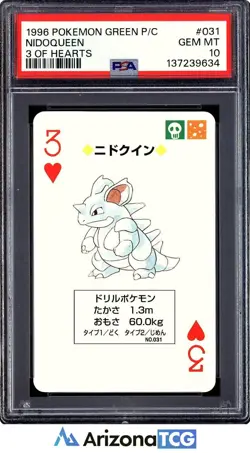 Pokemon 1996 Nidoqueen 031 3 Of Hearts Green Playing Card Japanese GEM MT PSA 10 - Image 1
