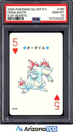 Pokemon 2000 Feraligatr 160 5 Of Hearts Silver Playing Card Japanese PSA 10 - Image 1