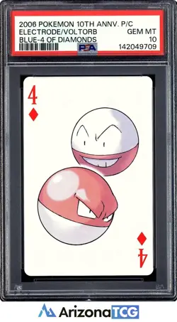 Pokemon 2006 Electrode/Voltorb Blue 4 Of Diamonds 10th Annv. Playing Card PSA 10 - Image 1