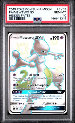 2019 POKEMON SUN & MOON HIDDEN FATES #SV59 FULL ART/MEWTWO GX PSA 10 - Image 1