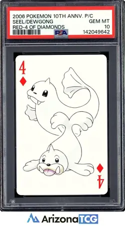 Pokemon 2006 Seel/Dewgong Red 4 Of Diamonds 10th Anniversary Playing Card PSA 10 - Image 1