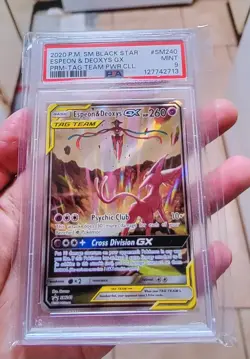 Pokemon TCG Espeon & Deoxys GX Tag Team Black Star Promo Card #SM240 PSA 9 - Image 1