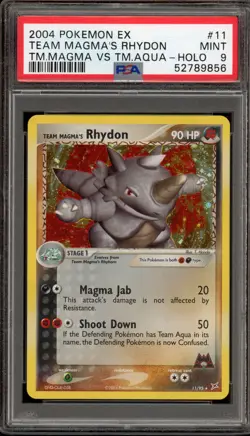 Pokemon Team Magma's Rhydon EX TM Magma Vs TM Aqua Holo Rare #11 PSA 9 Mint - Image 1