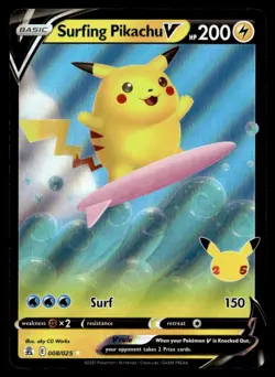 2021 Sword & Shield - Celebrations Surfing Pikachu V Basic/Rare Holo V #8 - Image 1