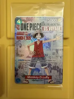 *One Piece Monkey D Luffy US Voyage College Basketball Promo Card STILL SEALED! - Image 1