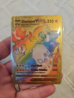Charizard Vmax Rainbow Gold Foil Fan Art Vinyl Textured Collector Pokemon Card - Image 1