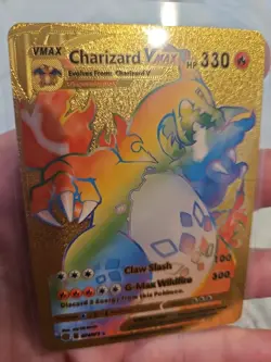 Charizard Vmax Rainbow Gold Foil Fan Art Vinyl Textured Collector Pokemon Card - Image 3