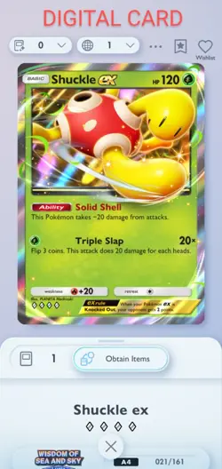 Pokemon Pocket Mobile Game Wisdom Of Sea And Sky Set Shuckle EX ◇◇◇◇ Rare Card - Image 1