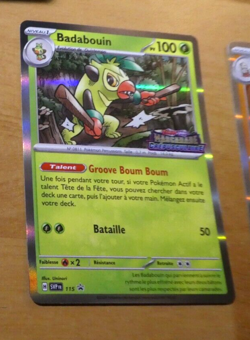 POKEMON MASCARADE CREPUSCULAIRE CARD RARE HOLO CARTE BADABOUIN 115 PROMO FR TWM - Image 1