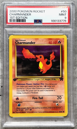 Pokemon Card 1st Edition Charmander PSA 9 Mint, Team Rocket Set 50/82, WOTC 2000 - Image 1