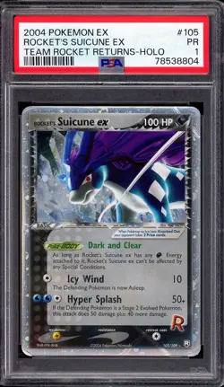 2004 Pokemon EX Team Rocket Returns Rocket's Suicune EX-Holo #105 PSA 1 POOR - Image 1