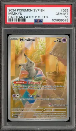 Pokemon Center Stamp Promo Mimikyu Paldean Fates ETB SVP EN 075 PSA 10 Gem Mint - Image 1
